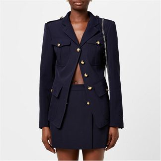 ALEXANDER MCQUEEN Asymmetrical Military Jacket Women Navy  for sale