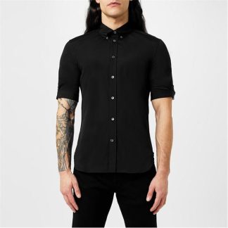 ALEXANDER MCQUEEN Brad Pitt Shirt Men Patterned Shirt - Short Sleeve Black for sale