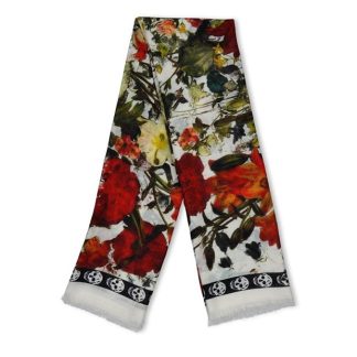 ALEXANDER MCQUEEN Classic Floral Scarf Women Ivory/Red  for sale