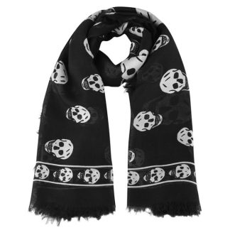 ALEXANDER MCQUEEN Classic Silk Blend Skull Scarf Women Blck/Ivory 1078  for sale