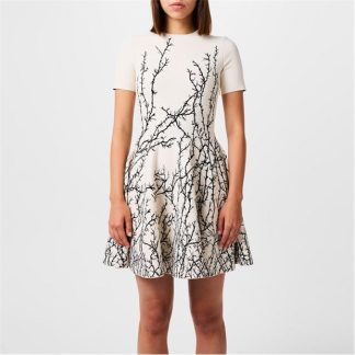 ALEXANDER MCQUEEN Cream Dress With Decorative Pattern Women Ivory/Black  for sale