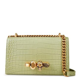 ALEXANDER MCQUEEN Crocodile Effect Jewelled Satchel Women Crossbody Bags Sage 3847 for sale