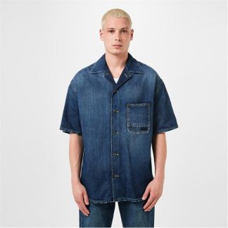 ALEXANDER MCQUEEN Denim Bowling Shirt Men Blue Wash  for sale