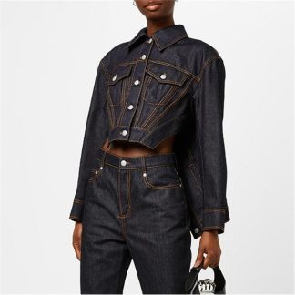 ALEXANDER MCQUEEN Denim Slashed Panelled Jacket Women Indigo 4158  for sale