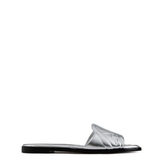 ALEXANDER MCQUEEN Embossed Seal Flat Sandals Women Silver  for sale