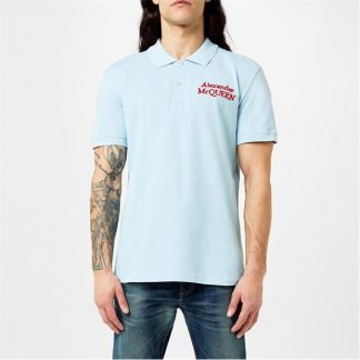 ALEXANDER MCQUEEN Embroidered Logo Polo Shirt Men Frost 4820  for sale