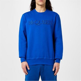 ALEXANDER MCQUEEN Embroidered Logo Sweatshirt Men Galac Blue 4155  for sale