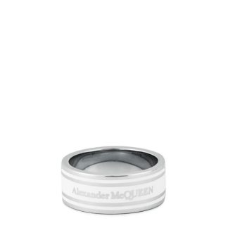 ALEXANDER MCQUEEN Enamel Tag Ring Unisex Ivory 1117  for sale