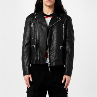 ALEXANDER MCQUEEN Essential Leather Biker Jacket Men Black 1000  for sale