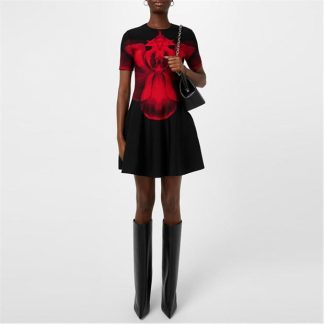 ALEXANDER MCQUEEN Ethereal Orchid Mini Dress Women Black/Red  for sale