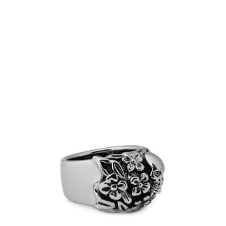 ALEXANDER MCQUEEN Floral Skull Ring In Antique Silver Unisex Silver  for sale