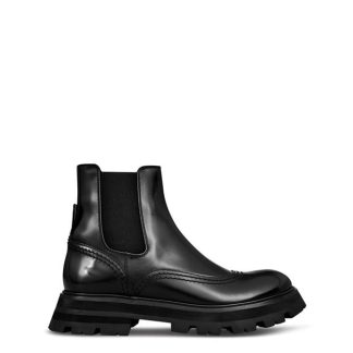 ALEXANDER MCQUEEN Glossed Leather Chelsea Boots Women Blk/Blk 1000  for sale