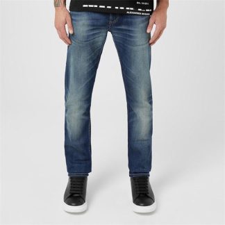 ALEXANDER MCQUEEN Graffiti Jeans Men Slim Jeans Blue Washed4001 for sale