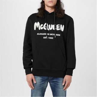 ALEXANDER MCQUEEN Graffiti Logo Hoodie Men Black/White  for sale