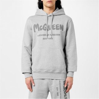 ALEXANDER MCQUEEN Graffiti Logo Hoodie Men Pale Grey 0922  for sale