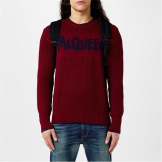 ALEXANDER MCQUEEN Graffiti Logo Knitted Jumper Men Garnet 6031  for sale