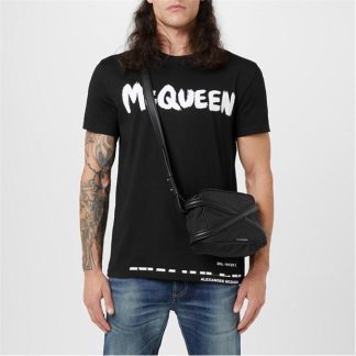 ALEXANDER MCQUEEN Graffiti Logo T Shirt Men Regular Fit T-Shirts Black/Mix 0901 for sale