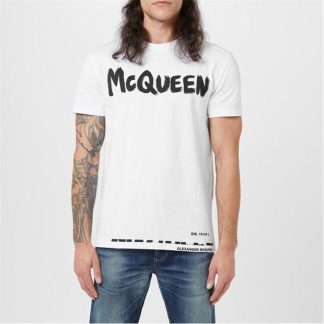 ALEXANDER MCQUEEN Graffiti Logo T Shirt Men Regular Fit T-Shirts White/Mix 0900 for sale