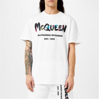 ALEXANDER MCQUEEN Graffiti Logo T-Shirt Men White 0900  for sale