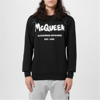 ALEXANDER MCQUEEN Graffiti Sweatshirt Men Crew Sweaters Black/Wht 0901 for sale