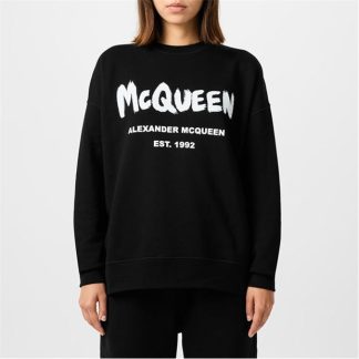 ALEXANDER MCQUEEN Graffiti Sweatshirt Women Black/Wht 0520  for sale