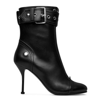 ALEXANDER MCQUEEN Heeled Biker Boots Women Blk Slver 1081  for sale