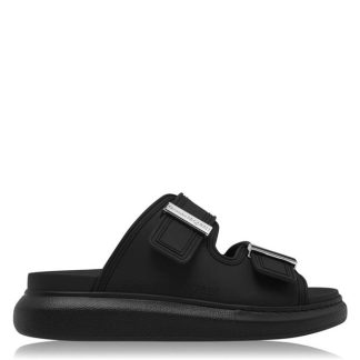 ALEXANDER MCQUEEN Hybrid Rubber Sliders Women Pool Shoes Blk/Slvr 1081 for sale