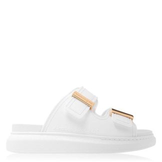 ALEXANDER MCQUEEN Hybrid Rubber Sliders Women Pool Shoes White/Gold 9339 for sale