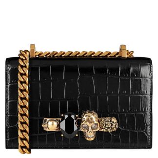 ALEXANDER MCQUEEN Jewel Knuckleduster Crossbody Bag Women Crossbody Bags Blk/Gold 1001 for sale