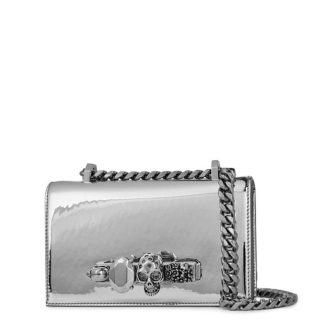 ALEXANDER MCQUEEN Jewelled Satchel Mini Leather Bag Women Silver 1402  for sale