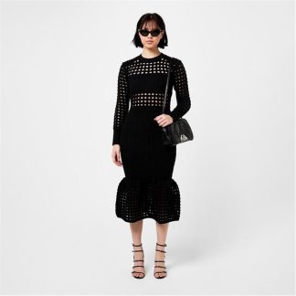 ALEXANDER MCQUEEN Knitted Mesh Midi Dress Women Black  for sale