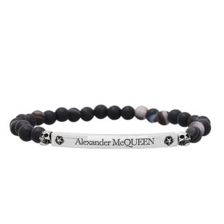 ALEXANDER MCQUEEN Logo Bead Bracelet Unisex Black/Silver  for sale