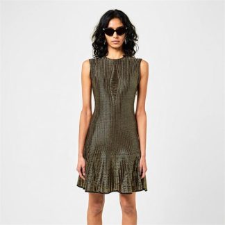 ALEXANDER MCQUEEN Metallic Flared Knitted Mini Dress Women Gold/Blk  for sale