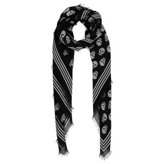 ALEXANDER MCQUEEN Mini Skull Scarf Women Scarves Black/Ivry 1078 for sale