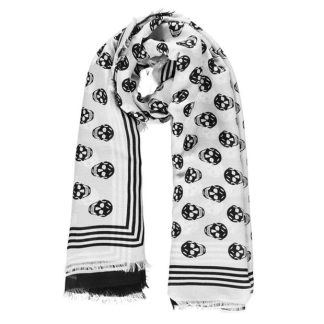 ALEXANDER MCQUEEN Mini Skull Scarf Women Scarves Ivory/Blk 9260 for sale