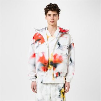 ALEXANDER MCQUEEN Obscured Flower Hooded Windbreaker. Men White/Red  for sale