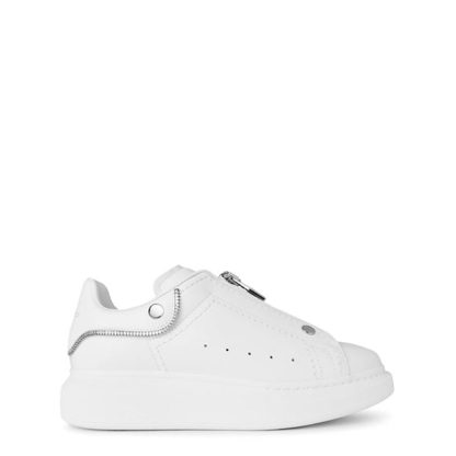 ALEXANDER MCQUEEN Oversized Zip Leather Sneakers Women White/Silver  for sale