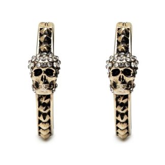 ALEXANDER MCQUEEN Pave Skull Earrings Women Hoop Earrings Pale Gold 7185 for sale