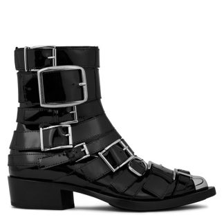 ALEXANDER MCQUEEN Punk Buckle Boots Women Black Pat 1081  for sale