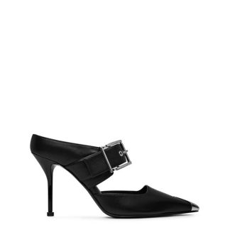 ALEXANDER MCQUEEN Punk Buckle Mule Women Heeled Mules Blk Slver 1081 for sale