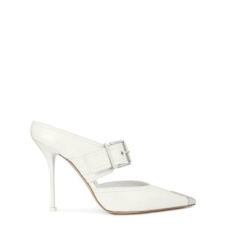 ALEXANDER MCQUEEN Punk Buckle Mule Women Heeled Mules Wht/Slvr 9359 for sale