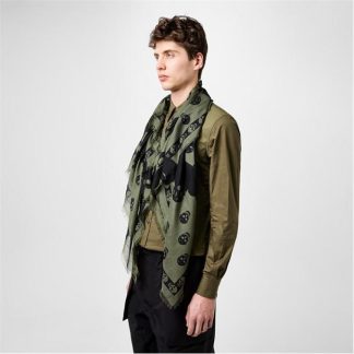 ALEXANDER MCQUEEN Skull And Orchid Scarf Unisex Khaki/Black  for sale