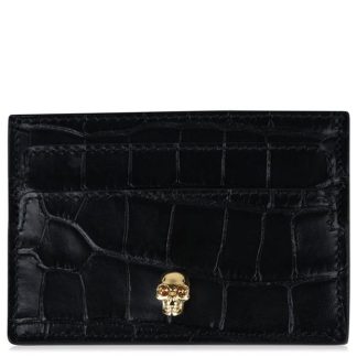 ALEXANDER MCQUEEN Skull Card Holder Women Card Holders Black Croc 1000 for sale