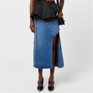 ALEXANDER MCQUEEN Slashed Denim Midi Skirt Women Blue  for sale