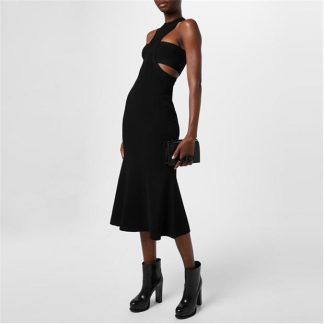 ALEXANDER MCQUEEN Slashed Harness Rib-Knit Dress Women Black 1000  for sale