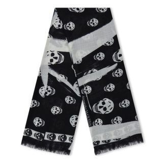 ALEXANDER MCQUEEN Slashed Skull Scarf Women Black/Ivory  for sale