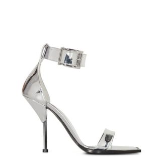 ALEXANDER MCQUEEN Square Leather Buckle Sandals Women Silver 8100  for sale