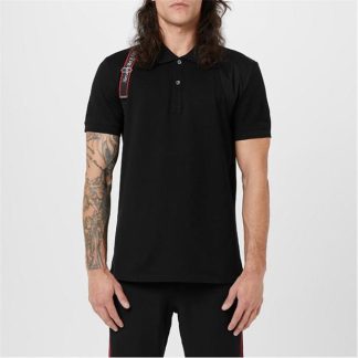 ALEXANDER MCQUEEN Tape Harness Polo Shirt Men Short Sleeve Polos Black for sale