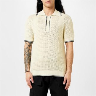 ALEXANDER MCQUEEN Tipped Crochet Polo Shirt Men Van/Black 9211  for sale