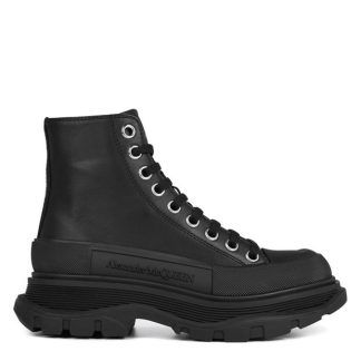 ALEXANDER MCQUEEN Tread Slick Boots Women High Tops Black Lthr 1081 for sale